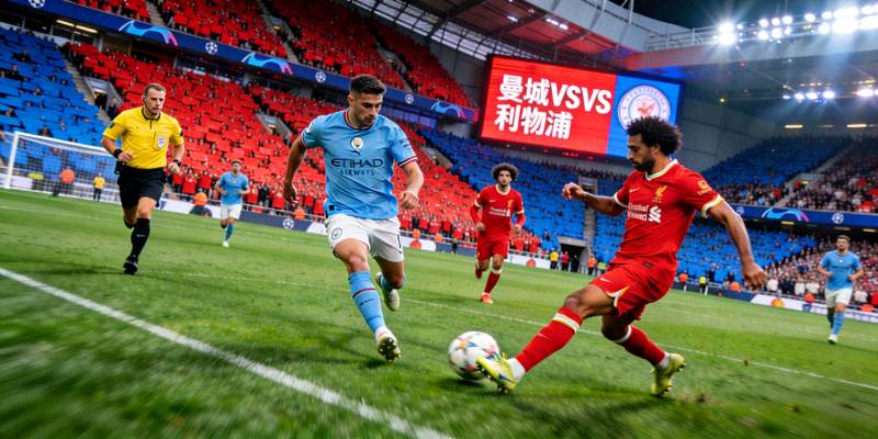英超足球比赛曼城对阵利物浦的现场直播镜头